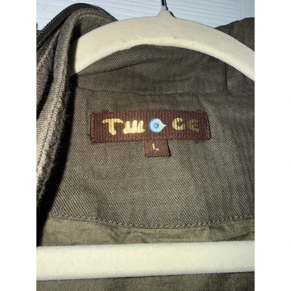 Twice Mens Hooded Field Jacket Olive Green Skull Graphic Studded Utility Coat L